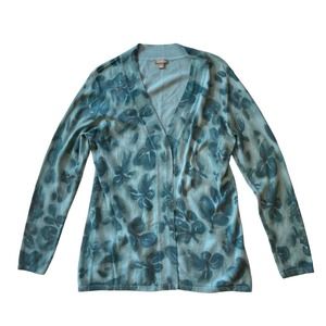 J. Jill Floral Print Cotton Cashmere Blend Floral Cardigan Size M